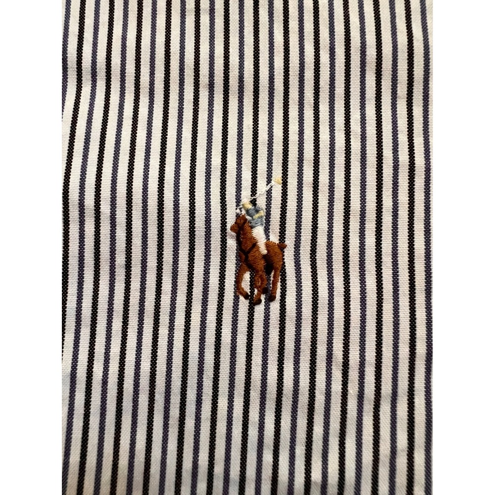 Ralph Lauren Yarmouth Mens 17 34 Pinstripe Button Down Shirt Navy Blue White - Picture 2 of 7